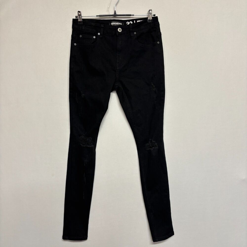 Serenede Men Skinny Fitted Jeans Size 32 Black Denim C140 -27